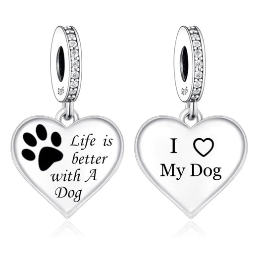 S925 Silver Pet Paw Life is Better With a Dog Tag Charm Pendant - AVILIA Designs