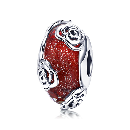 S925 Sterling Silver Red Faceted Roses Glass Murano Charm - AVILIA Designs
