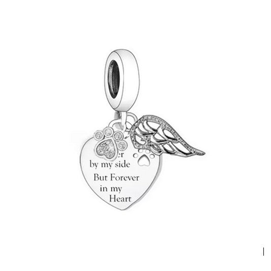 S925 Silver Angel Wings Forever in My Heart Pet Cat Dog Charm Pendant - YOUnique Designs