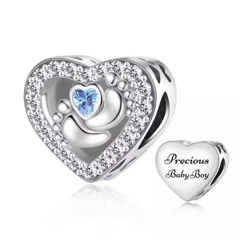 S925 Solid Sterling Silver Newborn Precious Baby Boy Open Heart Charm Pendant  - AVILIA Designs