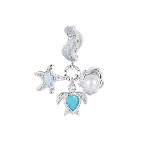 SOLID Sterling Silver Ocean Wonders Turtle Starfish Charm Pendant - AVILIA Designs