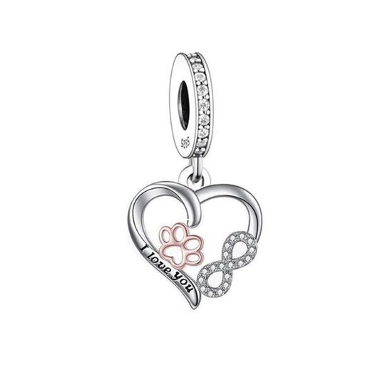 S925 Silver & Rose Gold I Love You Pet Paw Cat Dog Charm Pendant - AVILIA Designs