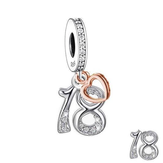 S925 Silver & Rose Gold Sparkling 18th Birthday & Heart Charm Pendant - AVILIA Designs