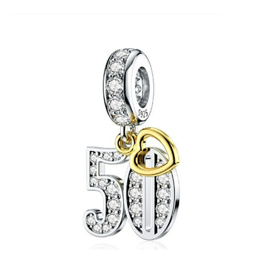 S925 Silver & Gold Pl Hanging 50th Milestone Birthday Charm Pendant - AVILIA Designs