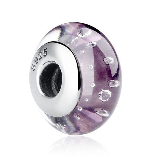 SOLID Sterling Silver Deep Purple CZ Murano Glass Charm - AVILIA Designs