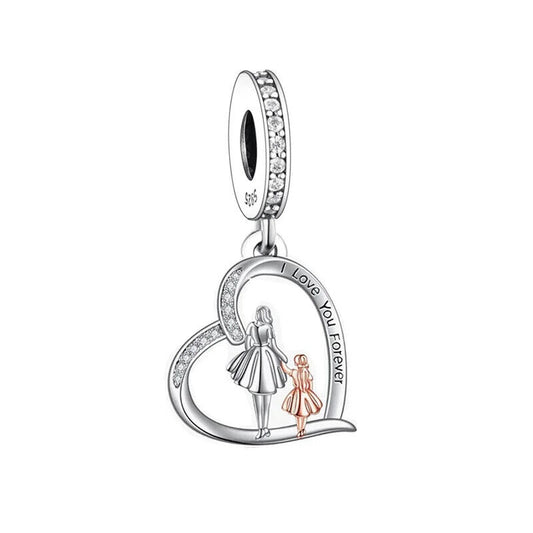 S925 Silver & Rose Gold Mother Mum Daughter I Love You Charm Pendant  - AVILIA Designs