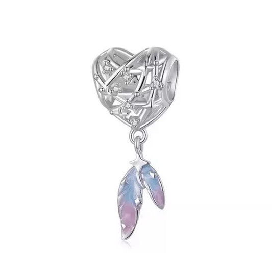 S925 Silver Lattice Heart Dream Catcher Feather Charm Pendant - AVILIA Designs