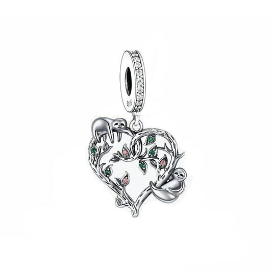 SOLID Sterling Silver Sweet Sleepy Sloth in Flower Vine Charm Pendant - AVILIA Designs