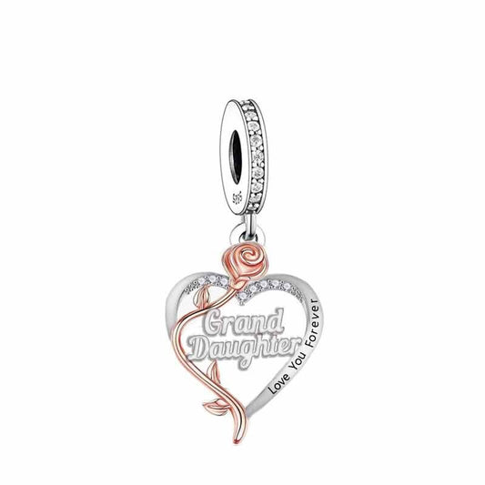 S925 Silver & Rose Gold Sparkling Grand Daughter Heart Charm Pendant - AVILIA Designs