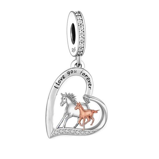S925 Silver & Rose Gold Horse & Foal I Love You Forever Charm Pendant  - AVILIA Designs