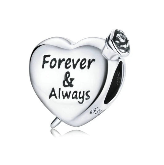 SOLID Sterling Silver Forever & Always Love Heart Rose Charm  - AVILIA Designs