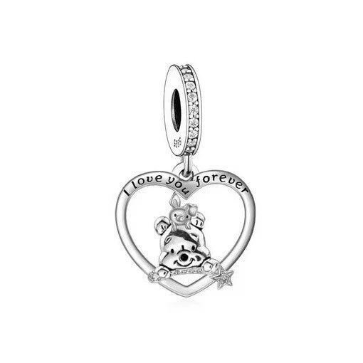 S925 Silver Piglet and Pooh Bear Love You Pendant Charm - AVILIA Designs