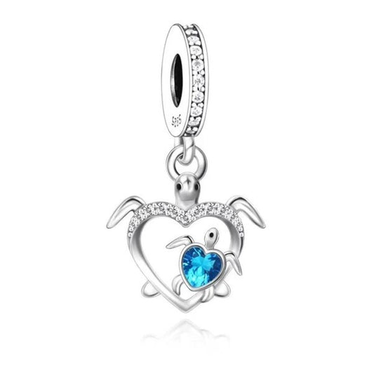 S925 Silver Ocean Sea Turtle Heart Mother Baby Charm Pendant  - AVILIA Designs