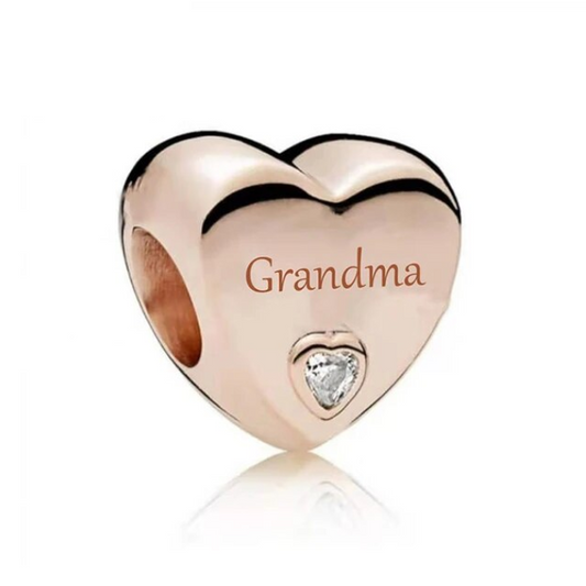 S925 Silver & Rose Gold Family Love GRANDMA Heart Charm  - AVILIA Designs