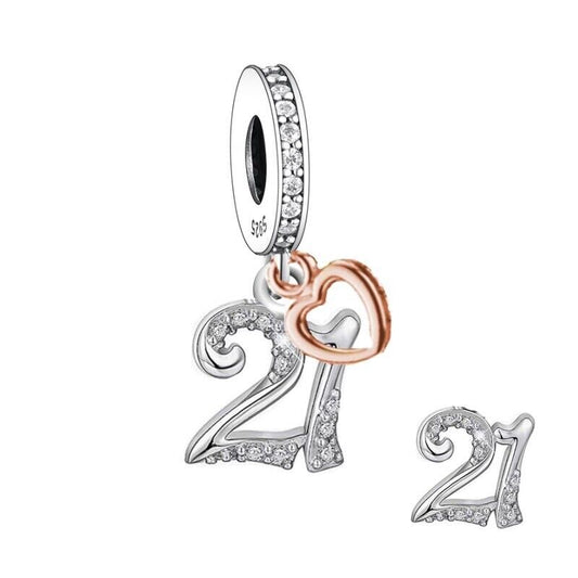 S925 Silver & Rose Gold Sparkling 21st Birthday & Heart Charm Pendant  - AVILIA Designs
