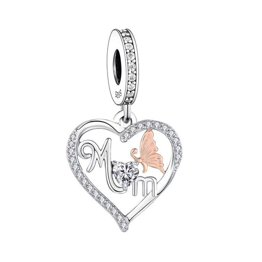 S925 Silver & Rose Gold Butterfly Mother Mum Charm Pendant - AVILIA Designs