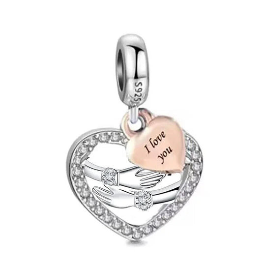 S925 Silver & Rose Gold I Love You Heart Hugs Charm Pendant  - AVILIA Designs
