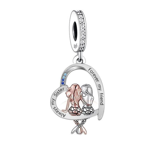 S925 Silver & Rose Gold Always My Sister Mermaid Charm Pendant - AVILIA Designs