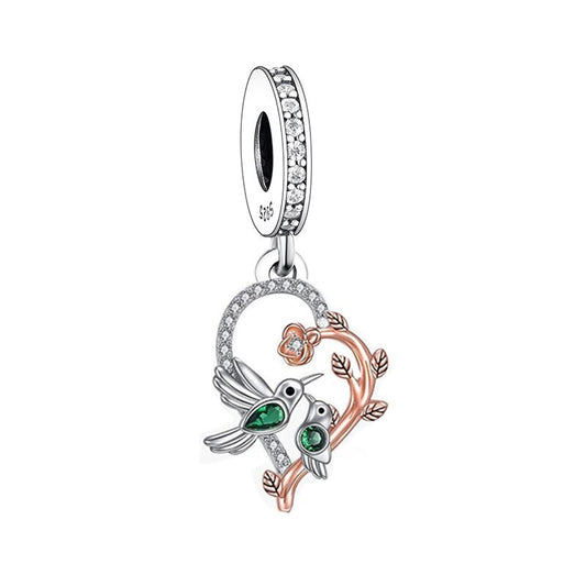 S925 Silver & Rose Gold Hummingbird Bird Heart Charm Pendant  - AVILIA Designs