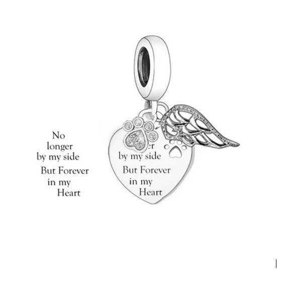 S925 Silver Angel Wings Forever in My Heart Pet Cat Dog Charm Pendant - YOUnique Designs