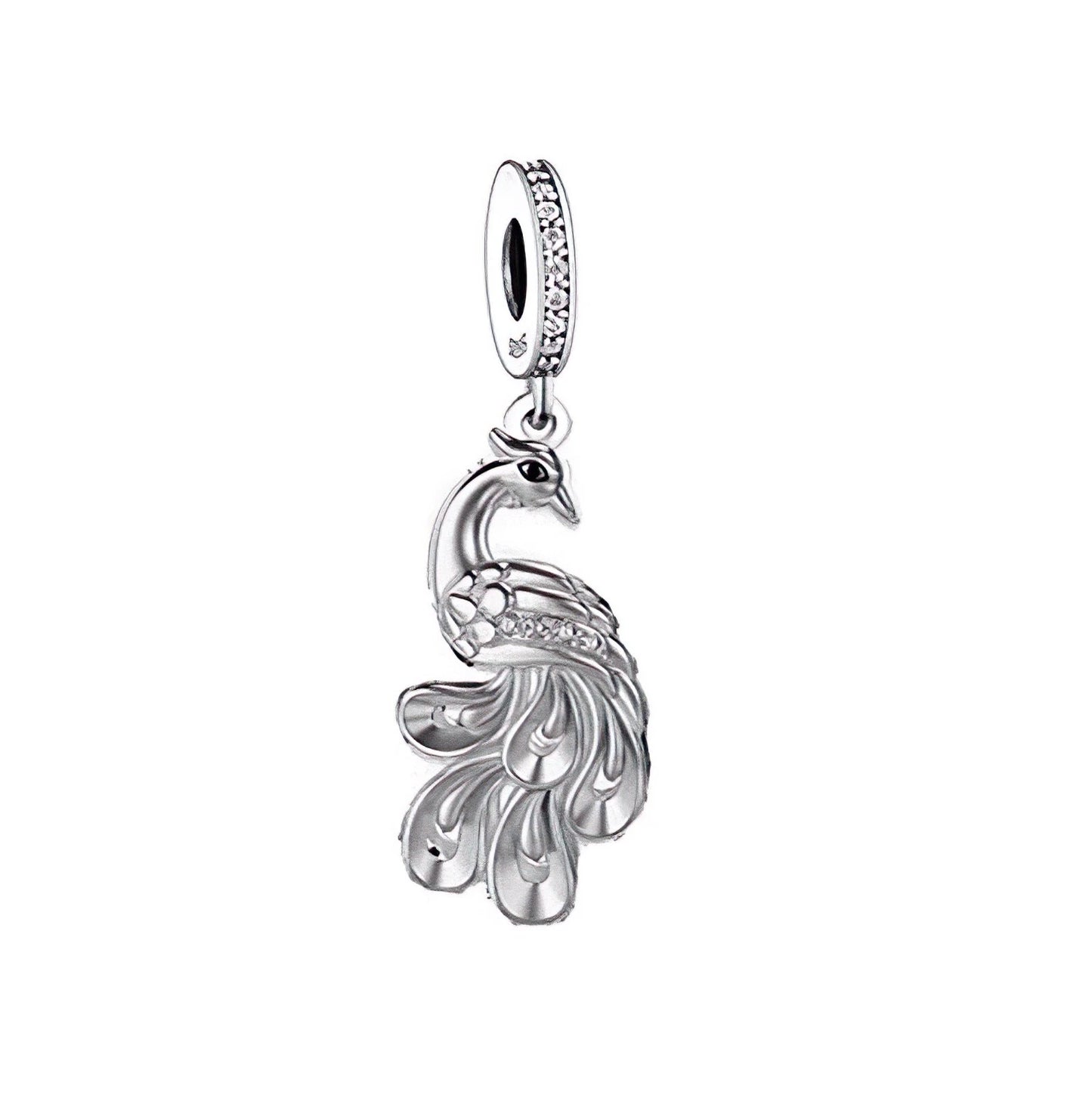 S925 Sterling Silver Fancy Peacock Bird CZ Charm Pendant by YOUnique Designs