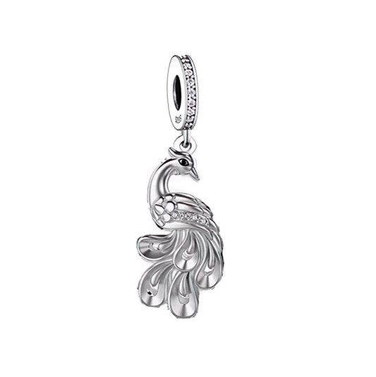 S925 Sterling Silver Fancy Peacock Bird CZ Charm Pendant by YOUnique Designs