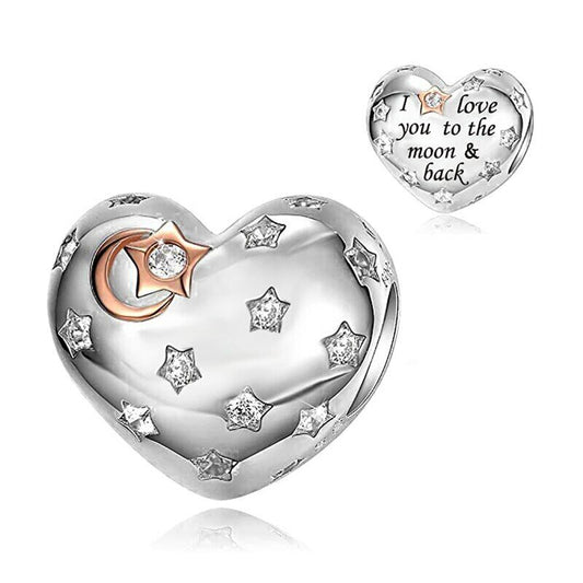 S925 Silver & Rose Gold Love You To Moon & Back Heart Charm  - AVILIA Designs