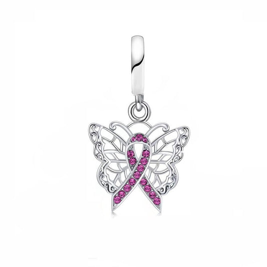S925 Sterling Silver Butterfly Cancer Awareness Ribbon Charm Pendant - AVILIA Designs