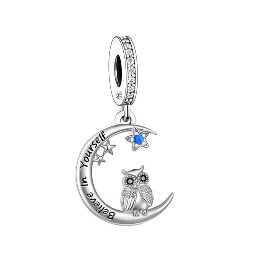 SOLID Sterling Silver Believe in Yourself Night Owl Heart Charm Pendant - AVILIA Designs