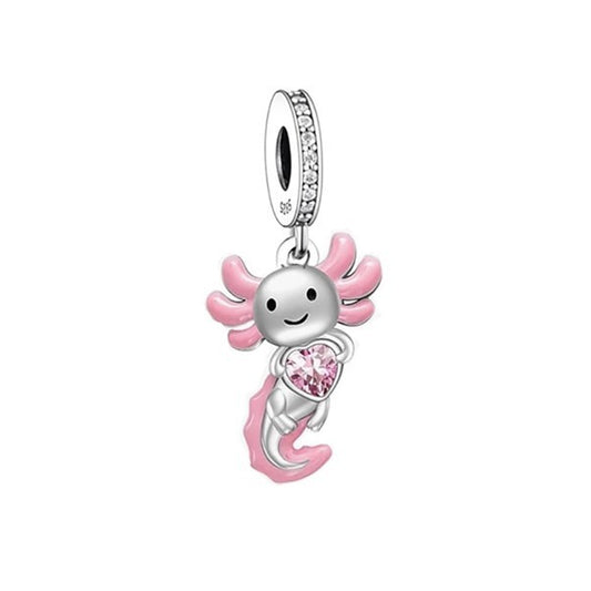 S925 Sterling Silver Sweet Axolotl Fish Heart Charm Pendant  - AVILIA Designs