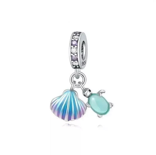 S925 Silver Ocean Love Turtle and Shell Charm Pendant - AVILIA Designs