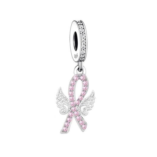 S925 Sterling Silver Cancer Ribbon Angel Memorial Charm Pendant - AVILIA Designs