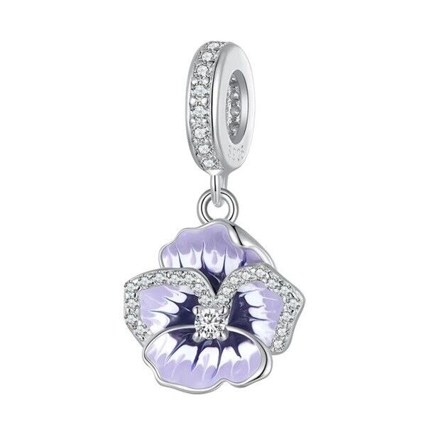 S925 Sterling Silver Sparkling Violet Flower Charm Pendant  - AVILIA Designs