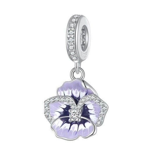 S925 Sterling Silver Sparkling Violet Flower Charm Pendant  - AVILIA Designs