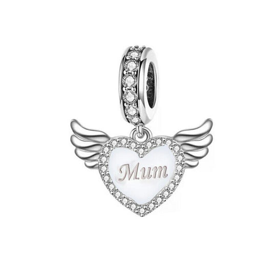 SOLID S925 Silver Angel Wings Mother Mum Heart Charm Pendant  - AVILIA Designs