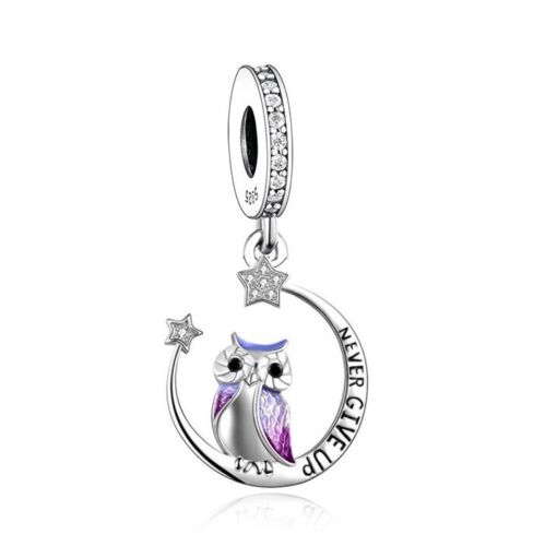 SOLID Sterling Silver Never Give Up Night Owl Heart Charm Pendant - AVILIA Designs