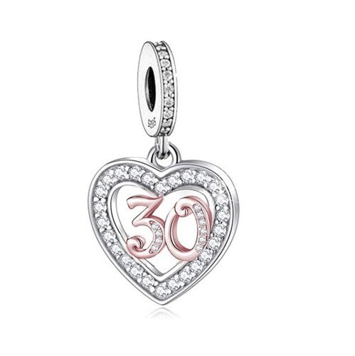 S925 Silver & Rose Gold 30th Birthday Open Heart Charm Pendant - AVILIA Designs