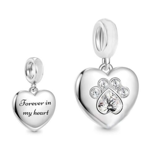 S925 Silver Pet Paw Cat Dog Forever in my Heart Memorial Charm Pendant - AVILIA Designs