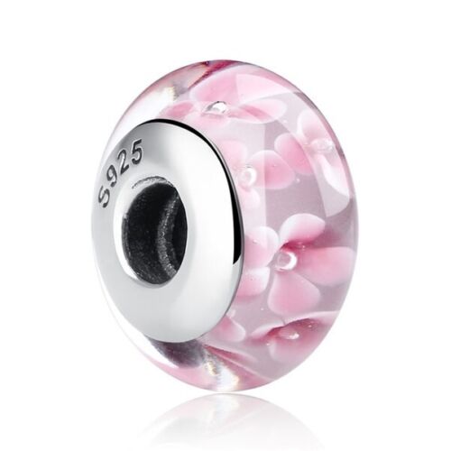 SOLID Sterling Silver Pink Petals Flower Murano Glass Charm - AVILIA Designs
