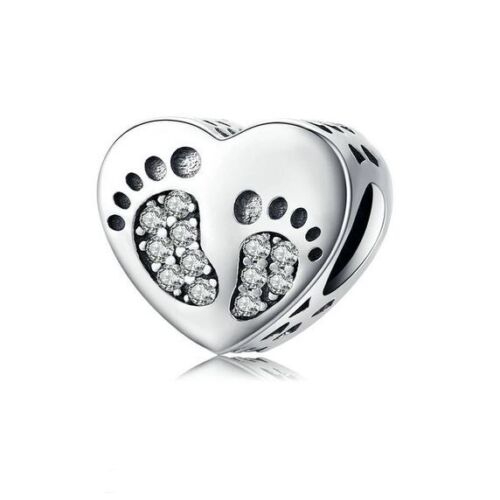 SOLID Sterling Silver New Baby Footprints Heart Foot Charm - AVILIA Designs