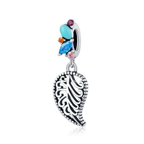 Sterling Silver Sparkling Bohemian Decorated Leaf Charm Pendant - AVILIA Designs