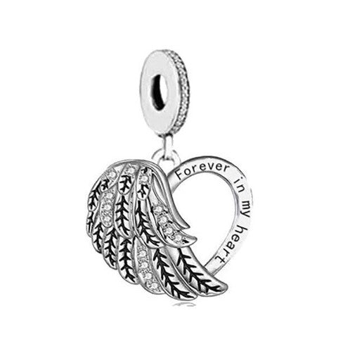 SOLID Silver Forever In My Heart Memorial Angel Charm Pendant  - AVILIA Designs