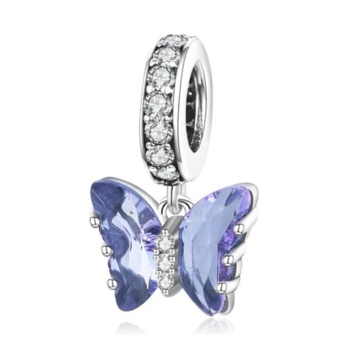 Sterling Silver Hanging Butterfly Dream PURPLE Crystal Charm Pendant - AVILIA Designs