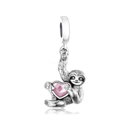 SOLID Sterling Silver Sweet Slow Sloth Heart Hanging Charm Pendant - AVILIA Designs