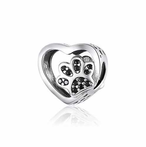SOLID Sterling Silver My Sweet Pet Paw Charm Black CZ - AVILIA Designs