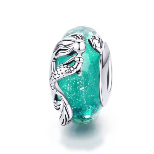 S925 Sterling Silver Aqua Faceted Murano Glass MERMAID Charm - AVILIA Designs