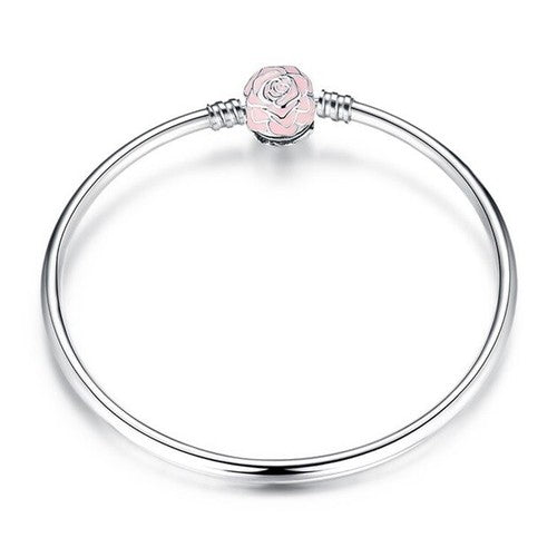 SOLID S925 Silver Pastel Pink Rose Clasp 21cm Charm Bangle  - AVILIA Designs