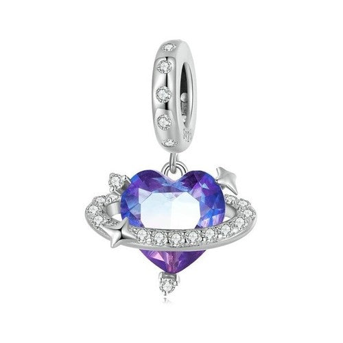 SOLID Sterling Silver Mystic CZ Heart Planet Charm Pendant  - AVILIA Designs