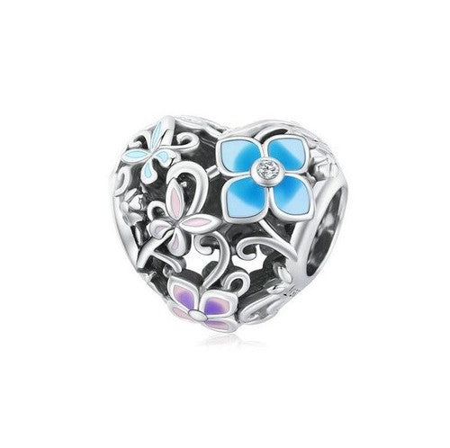SOLID Sterling Silver Pastel Floral Decorative Heart Charm  - AVILIA Designs