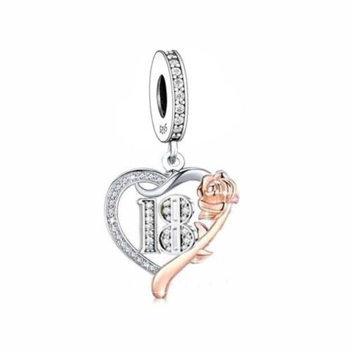 S925 Silver & Rose Gold Sparkling 18th Birthday & Rose Charm Pendant - AVILIA Designs